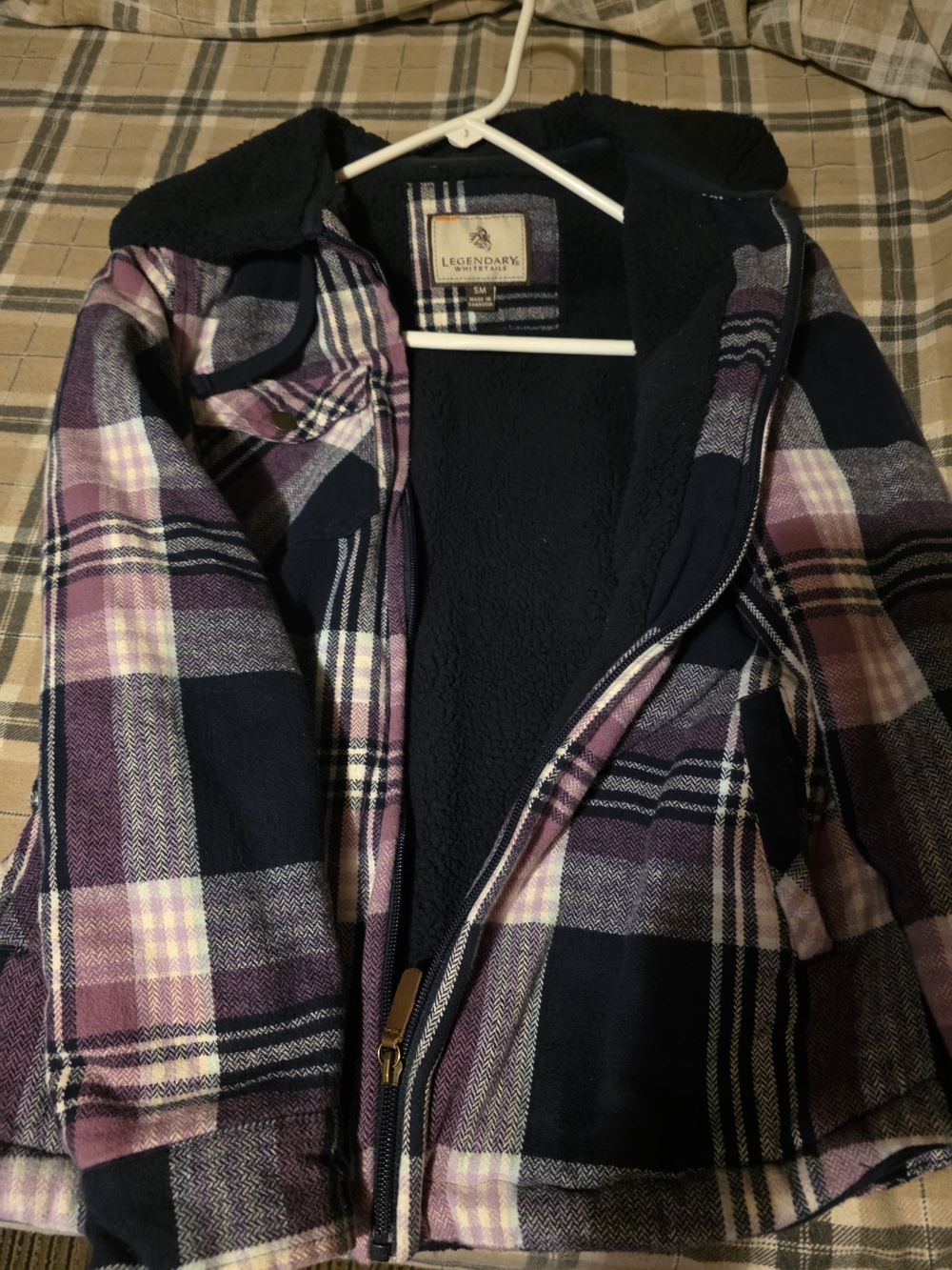Legendary Whitetails Navy and Purple Plaid Fleece-Lined Jacket
